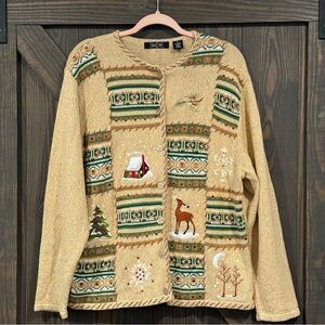 Women’s Christmas Button Front Cardigan Sweater Reindeer Sequins Holiday Size XL